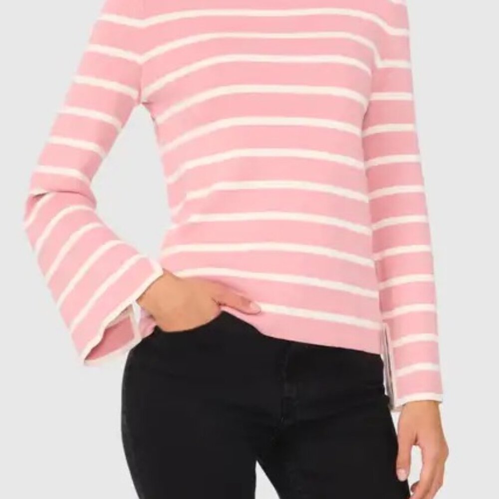 NWT Halogen® Stripe Mock Neck Cotton Modal Viscose Sweater Bridal Rose Size XXL
